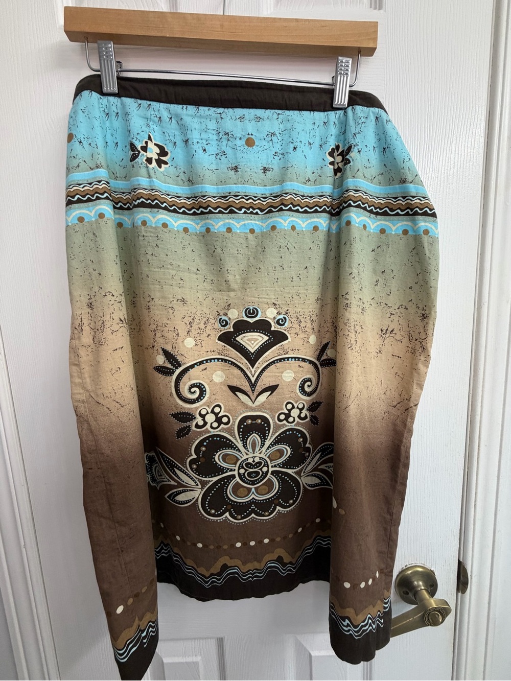 Penningtons Blue Brown Floral Cotton Midi Skirt Boho Festival Size X 15/16